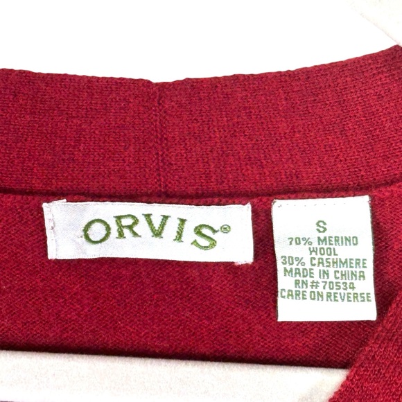 Orvis Merino Wool & Cashmere Blend V-Neck Cardigan Sweater - Crimson Red - Picture 7 of 8